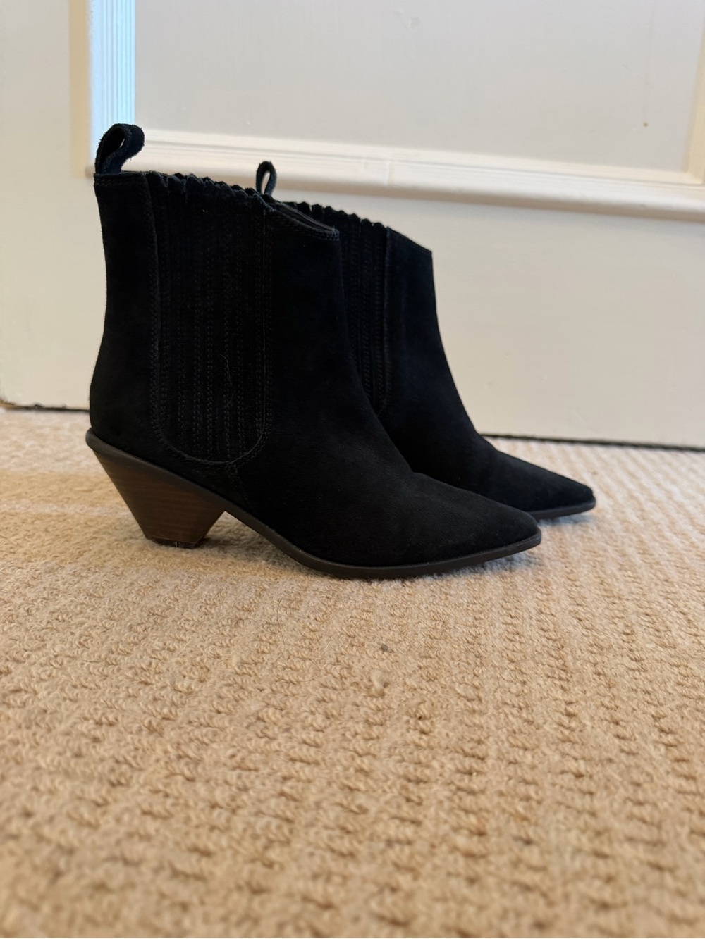 Jigsaw Black Suede Pointed Toe Booties with Low Heel